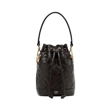 Fendi Mini Mon Tresor FF Motif Bucket Bag Leather Black Black