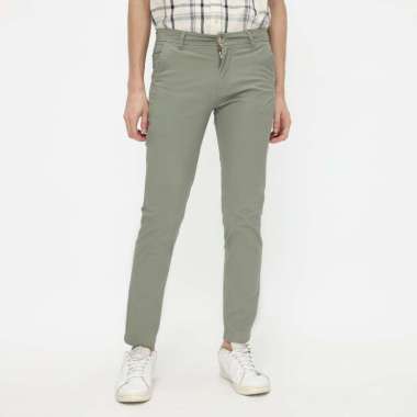 POLICE Celana Chino Panjang Sage Green Cotton Premium Stretch Slim Fit Pria 34 Sage Green