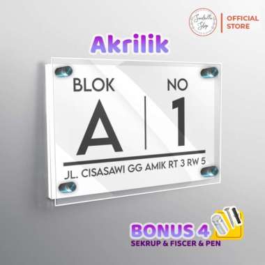 Nomor Rumah Acrylic Custom Nomer Rumah Akrilik Custom MNR5 30X40CM MNR5B+LPSBENING