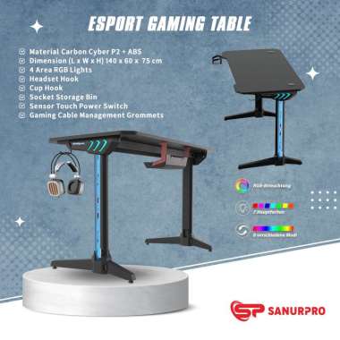 Gaming Desk For PC With Light Gamer Table Pro Table Gaming Set Meja Gaming Lampu RGB
