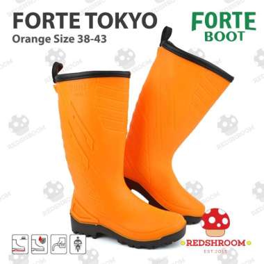 Sepatu Boot Tinggi Forte Tokyo Orange Anti Air Lentur Nyaman Ringan Lokal Karet Kebersihan 38
