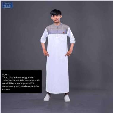 Kawan Muslim - Baju Jubah Gamis Pria Dewasa Premium Putih Motif Kotak Lengan Pendek 3/4 Bahan Adem P
