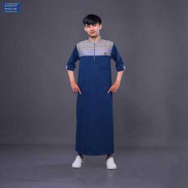 Kawan Muslim - Baju Jubah Gamis Pria Dewasa Premium Putih Motif Kotak Lengan Pendek 3/4 Bahan Adem N