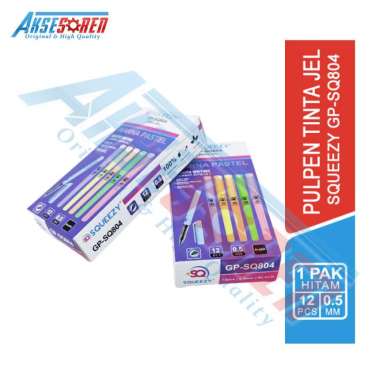 Pulpen Gel Squeezy GP-SQ804 [1 Pack/12 Pcs] / Ballpoint Smooth Writing / Balpen Jel Hitam / Pena War