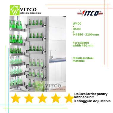 VITCO Deluxe Pantry Kitchen Unit Rack / Rak snack tarik stainless 2m