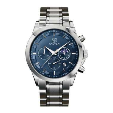 Jam Tangan Pria Benyar BY-5160SS-SLVBLU Chronograph Blue Dial Stainless Steel Strap