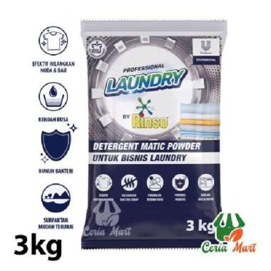 Deterjen Professional Laundry Rinso Matic 3 Kg Detergent Bubuk Rendah Busa Bunuh Bakteri Hilangkan N