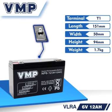 BATTERY MAINAN MOBIL DAN MOTOR ANAK PLIKO DLL VMP 6V 12AH ORIGINAL AKI KERING VRLA MAINAN ANAK 6V 12
