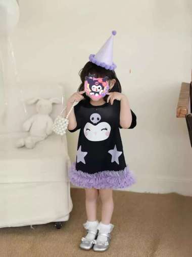 Dress Kuromi Hitam Ungu Bintang Gaun Baju Pakaian Anak Perempuan Kieskids Pesta 130