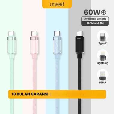 UNEED Glazeline Data Cable Type C to Lighting / Type C to Type C QC PD 60W - UCB62 Type C - 20cm Bla