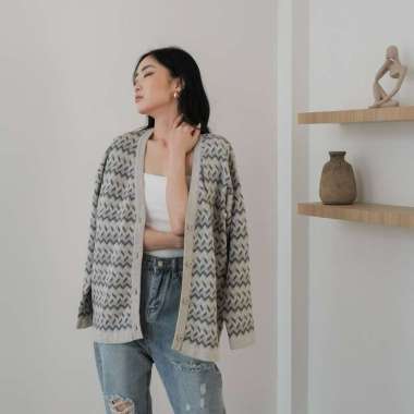 Skylar Cardigan / cardigan rajut motif zigzag / premium knit cardigan / Knit cardigan GREY