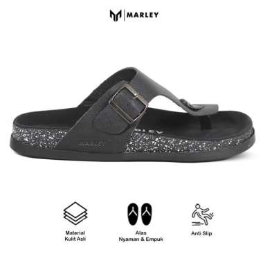 Sepatu Sandal Selop Kulit Sandal Puyuh Sandal Jepit Casual - Collin 02 Hitam 36