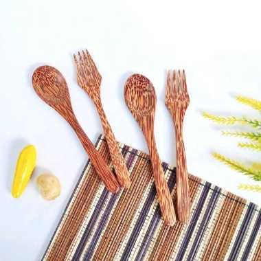 ARENHANDICRAFT Sendok+garpu makan kayu kelapa 18cm