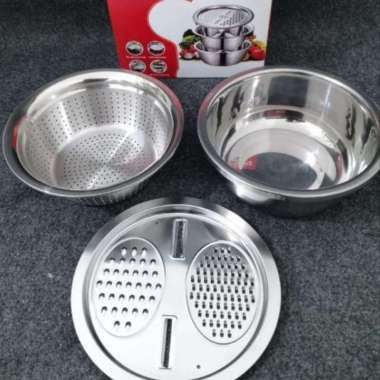 Baskom Parutan Saringan 3 in 1 Stainless Steel 1 set