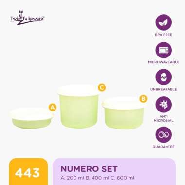 Toples Makanan Twin Tulipware Numero Set Avo