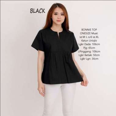 Baju Atasan Blouse Jumbo wanita Bigsize Top Blus kerja katun uniqlo HQ - Fanta Hitam