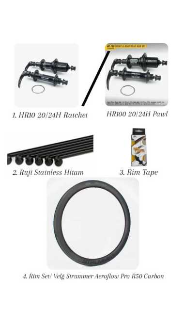 WHEELSET STRUMMER AEROFLOW PRO R50 CARBON 700C RIM BRAKE HUB FREEHUB HR100 PAWL 20/24 HOLE TUBELESS