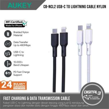 Aukey Cable CB-NCL2 Kabel Data USB-C to Lightning for iPhone MFi 1.8m Nylon Braided Putih