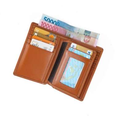 VICE Dompet Medium Pria Wanita Kulit Asli Dengan Sisipan Tengah Tan