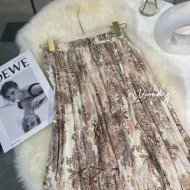 Rok Plisket Wanita Korea Terbaru / Skirt Motif Cewek Panjang Plsket RANTING Cream