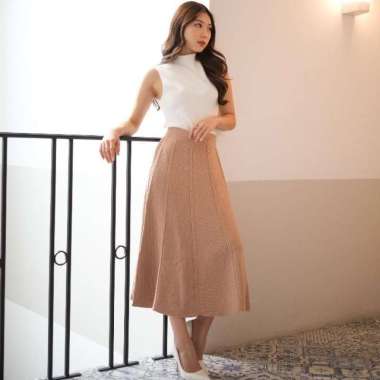 Kiyora Gladys Pattern Midi Skirt / Rok Midi Wanita / Korean Style - Black Cream