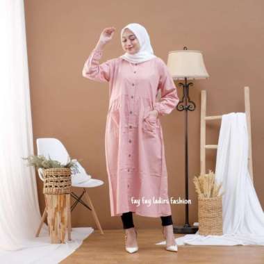 MIDI DRESS KATUN LINEN RAMI / POKITA MIDI DRESS KATUN LINEN - Mint Dusty pink