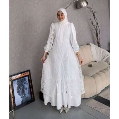 NADIN DRESS GAMIS BRUKAT TERBARU SATIN VELVET SILK BUAT PESTA KONDANGAN MEWAH ELEGAN JUMBO XXL Putih