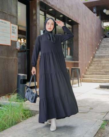 Gamis Wanita Jumbo Katun Rayon LD 120 Busui Terbaru JESICA DRESS - Hitam Hitam