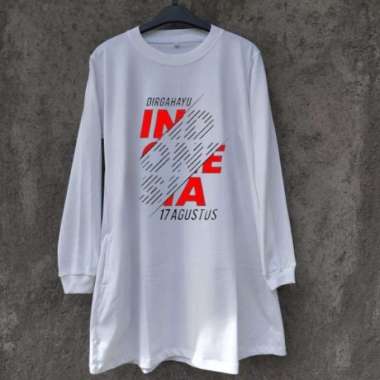 Tunik Wanita Dewasa Jumbo Merah Putih Tunic Bahan Kaos Katun Combed Baju Atasan Oversize Cocok Untuk