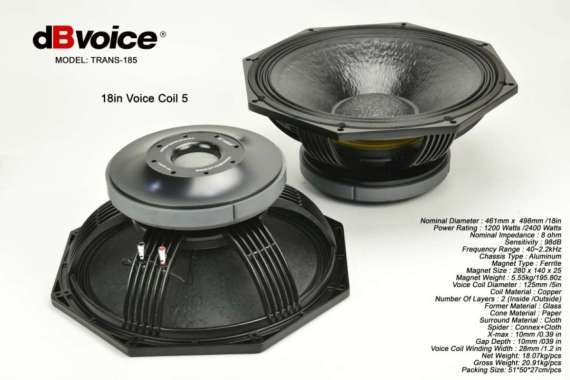 SPEAKER 18INCHI dBvoice TRANS-185 TRANSDUCER SPESIAL SUBWOOFER