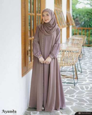 Gamis Wanita Terbaru Baju Gamis Lebaran Payet Mutiara Dress Ayunda - Putih hazelnut