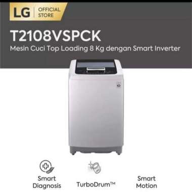Mesin Cuci Lg 1 Tabung T2108Vspck Smart Inverter Top Loading 8 Kg Multicolor