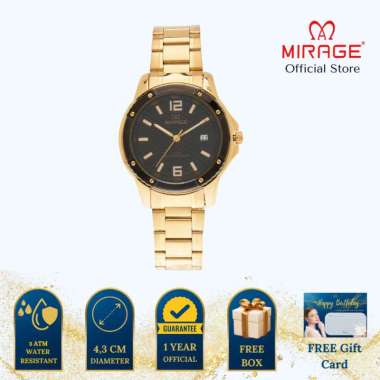 Mirage Jam Tangan Pria Analog 8804 M Gold Original Stainless Plat Hitam