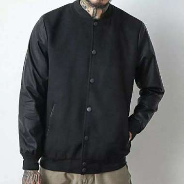 BOSSINDO Jaket Varsity, Jaket Baseball Kombinasi Kulit sintentis, Jaket Casual Pria Keren, Jaket Pri