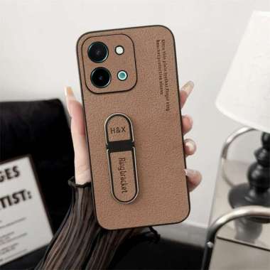 CASING VIVO Y28 CASE KICK STAND LEATHER PREMIUM SOFTCASE VIVO Y28 COKLAT