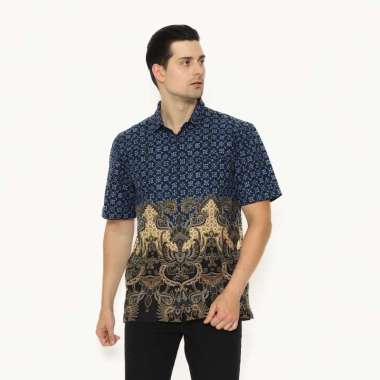 AMK Kemeja Pria Batik Lengan Pendek SHB Pranaja Biru XL
