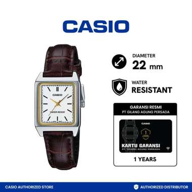 Jam Tangan Wanita Casio LTP-V007L-7E2UDF Silver Dial Brown Leather Strap brown