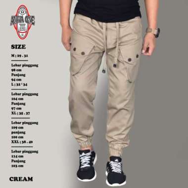 celana Jogger pants pria jumbo/Jogger cargo pria original anwa one - cream, XL L cream