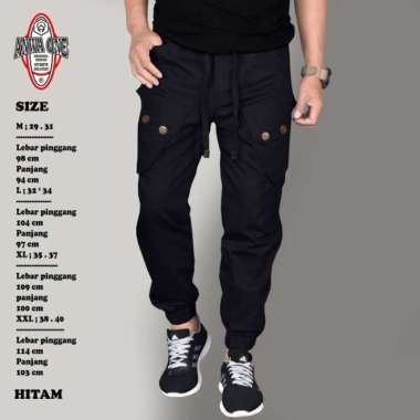 celana Jogger pants pria jumbo/Jogger cargo pria original anwa one - cream, XL XL Hitam