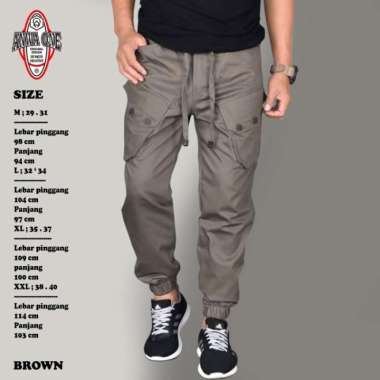 celana Jogger pants pria jumbo/Jogger cargo pria original anwa one - cream, XL L Cokelat