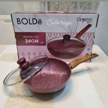 wok pan bolde organic rose red 24 cm + tutup kaca