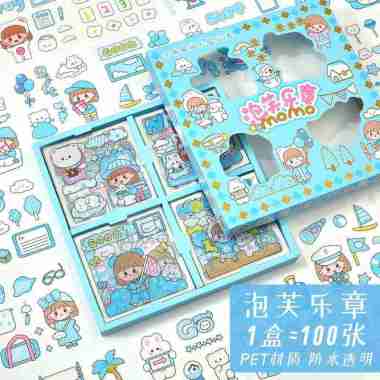 Stiker 100 Lembar Momo Sticker Waterproof Anti Air Kartun Lucu Korea Hijau