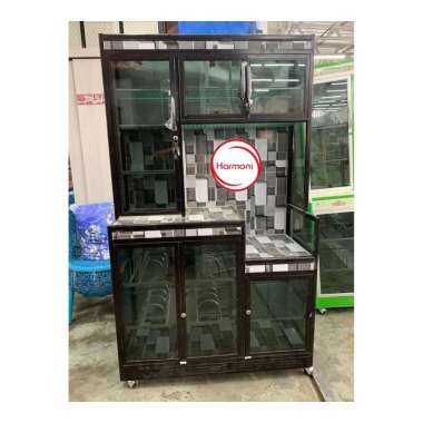 RAK PIRING ALUMUNIUM KACA RODA RAK SAYUR ALUMUNIUM RODA KACA FREE ONGKIR SERANG KOTA HITAM