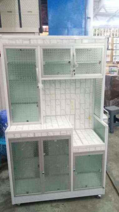 RAK PIRING ALUMUNIUM KACA RODA RAK SAYUR ALUMUNIUM RODA KACA FREE ONGKIR SERANG KOTA PUTIH