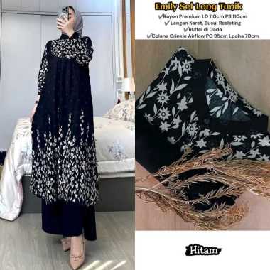 Emily Set Long Tunik - One Set Wanita Kekinian Rayon Premium Baju Setelan Wanita Celana Kulot Polos 