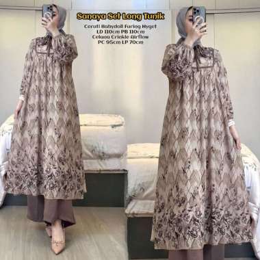 Emily Set Long Tunik - One Set Wanita Kekinian Rayon Premium Baju Setelan Wanita Celana Kulot Polos 