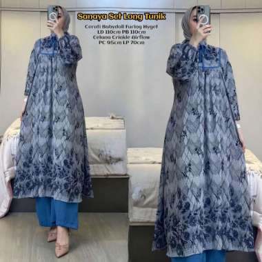Emily Set Long Tunik - One Set Wanita Kekinian Rayon Premium Baju Setelan Wanita Celana Kulot Polos 