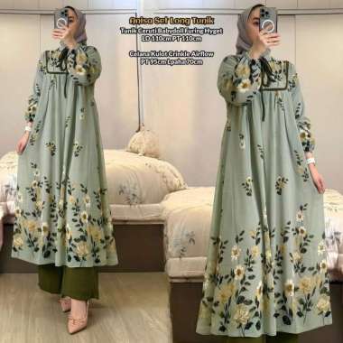 Emily Set Long Tunik - One Set Wanita Kekinian Rayon Premium Baju Setelan Wanita Celana Kulot Polos