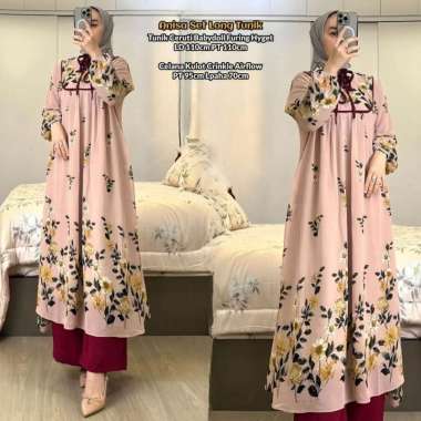Emily Set Long Tunik - One Set Wanita Kekinian Rayon Premium Baju Setelan Wanita Celana Kulot Polos 
