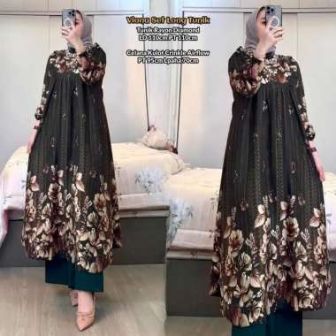 Emily Set Long Tunik - One Set Wanita Kekinian Rayon Premium Baju Setelan Wanita Celana Kulot Polos